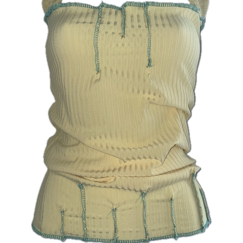y2k Yellow Ribbed Tank Top with Blue Trim